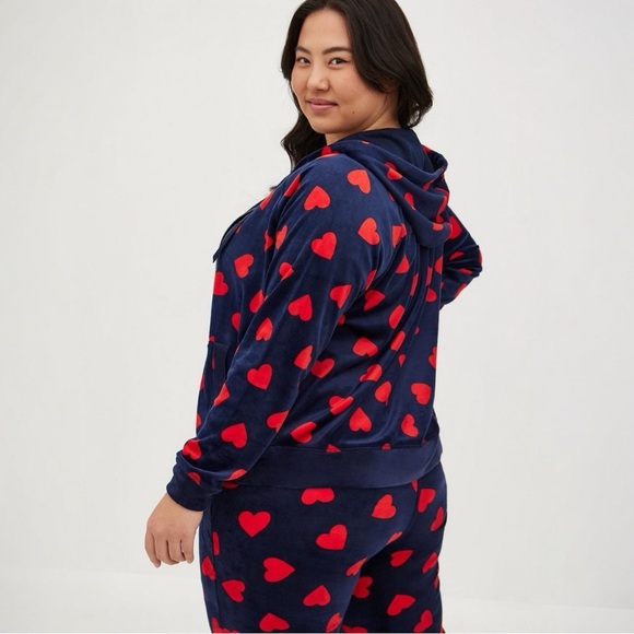 Torrid Velour Zip Hoodie Jacket & Pant Lounge Set HEARTS Sz 3 Pant 4 Jacket - Picture 8 of 11
